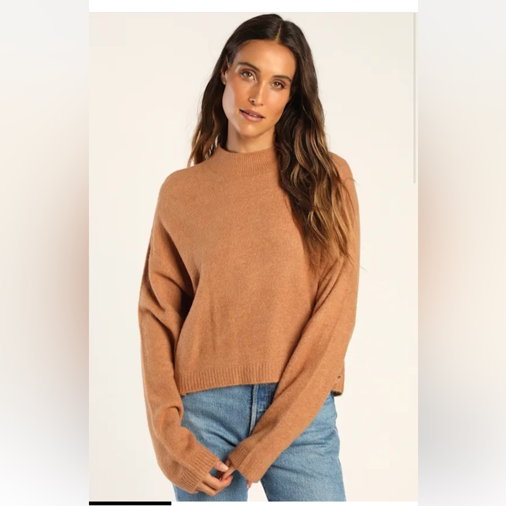 Lulus Wintry Wonders Light Brown Mock Neck Long Sleeve Sweater - Size L
